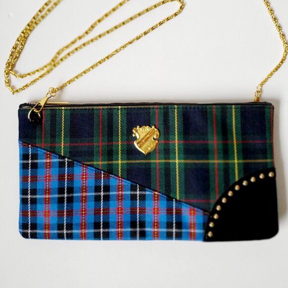 MAC COSMETICS Tartan Evening Bag w/ Gold tone Accents Logo Crest & Chain Strap - Picture 1 of 7